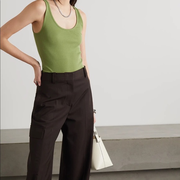 Vince Tops - VINCE Ribbed Green Pima Cotton Tank Top Medium